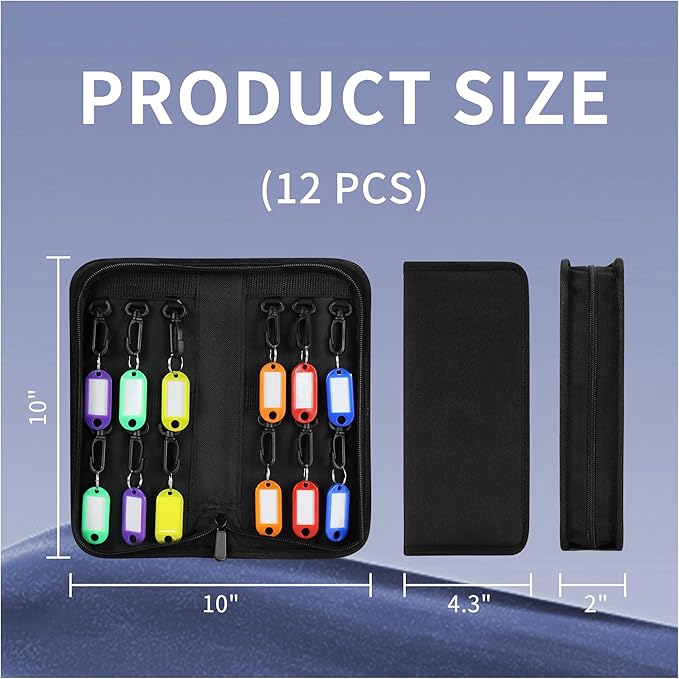 Portable Zippered Key Organizer, Waterproof Key Case with 12 Key Hooks and Tags,Portable Key Storage for Rental Management Real Estate Sales Hotel Executives and Car Service