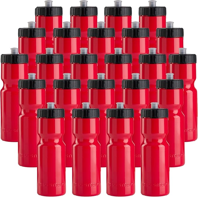 50 Strong Sports Water Bottles – Reusable 22 oz BPA-Free Plastic Bottles with Pull Top Cap – Made in USA – Top Rack Dishwasher Safe – Fits Most Bike Cages Brand
