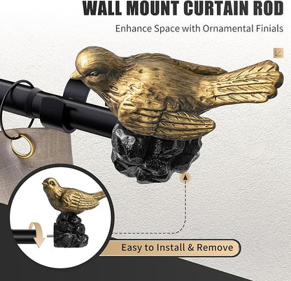 Vintage Gold Curtain Rod 48 to 90 Inches Curtain Rods for Windows Adjustable Drapery Rod with Bird Finials Heavy Duty Curtains Rods for Living Room Bedroom
