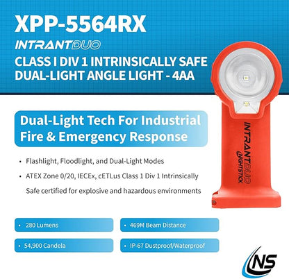 Nightstick XPP-5564 Intrant® Duo Intrinsically Safe Turbo Dual-Light Angle Light - 4 AA