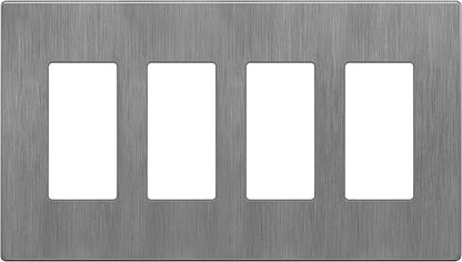 LIDER Brushed Finish Decorator Switch Cover, Screwless Wall Plate, Mid-Size 4-Gang 4.88" x 8.58", Unbreakable Polycarbonate Thermoplastic, UL Listed, LSWP-34M-BGY, Brushed Gray
