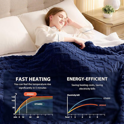 Heated Electric Blanket Twin Size-62"x84" Heating Blanket with 10 Heating Levels & 5 Time Settings Over-Heat Protection，Winter Warmer for Adults with ETL Certification（Navy Blue）