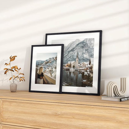 20x20 Black Picture Frame, Solid Oak Wood 20 by 20 Frame, Black Square Picture Frame 20 x 20 with mat for 16 x 16, 20x20 Wood Frame for Home Decor, 20 x 20 Poster Frame, Tempered Glass, 1 Pack