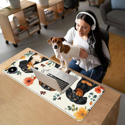 Heated Mouse Pad with 3 Temperature Settings(104°F–122°F),Large 31.5x13 Inch PU Leather Heated Desk Mat,Waterproof Warming Pad for Office,Gaming & Cold Hands Relief,Dogs and Flowers