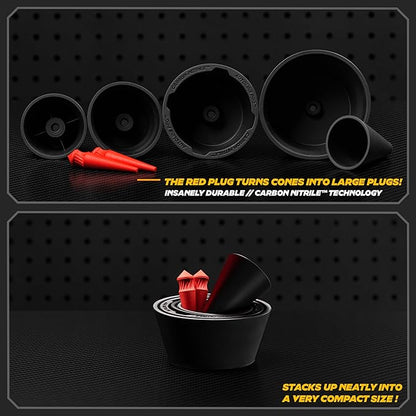 AutoLine Pro Premium Cone and Plugs 2-in-1 Adapters | for Automotive Smoke Machine Leak Testing | Cone & Cap Plugs Function | CarbonNitrile™ | Patented Design.