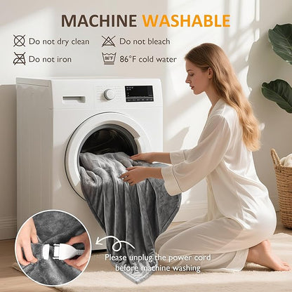 SUNVIVI Heated Blanket Queen Size, Electric Throw Dual Control, 5 Years Warranty, 10 Heat Settings, 12 Hours Auto Off, Soft Flannel and Sherpa, Machine Washable, ETL Certified, Grey, 84x90 Inch