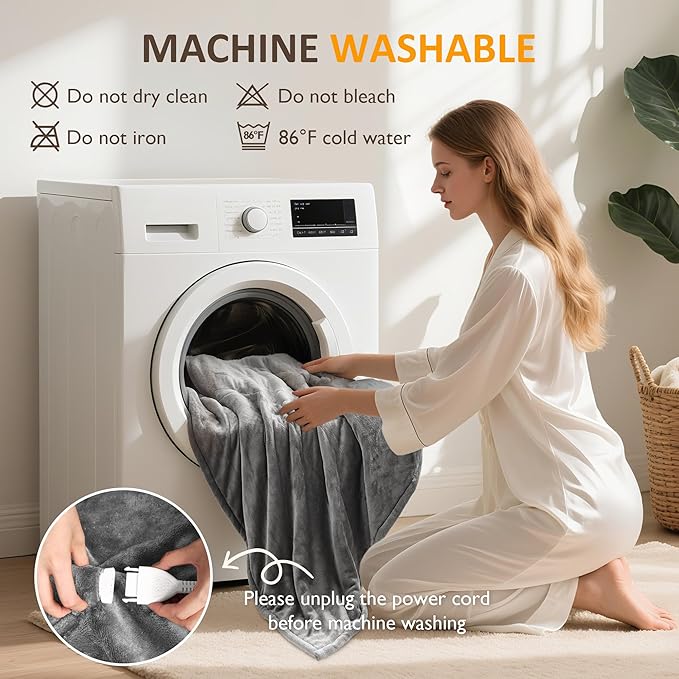SUNVIVI Heated Blanket Queen Size, Electric Throw Dual Control, 5 Years Warranty, 10 Heat Settings, 12 Hours Auto Off, Soft Flannel and Sherpa, Machine Washable, ETL Certified,Grey