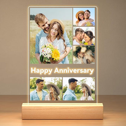 Custom Picture Frames with Photo, Personalized Photo Frame with Night Light, Customized Gifts for Couple, Personalized Anniversary Valentines Day Gifts for Women Men Her Him Boyfriend Girlfriend