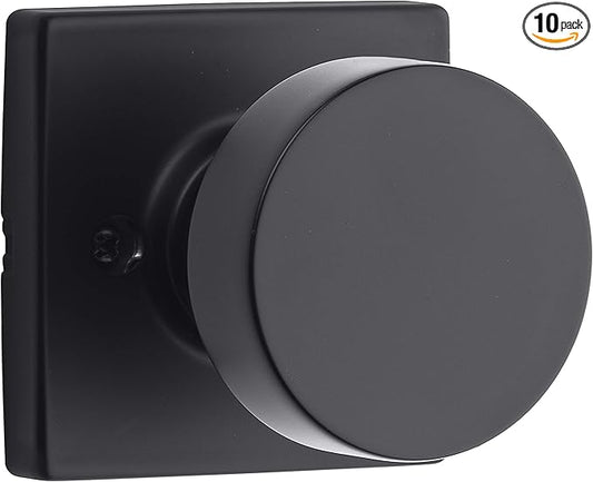 Kwikset Pismo Dummy Door Knob, Single Sided Handle for Closets, French Double Doors, and Pantry, Matte Black Non-Turning Interior Push/Pull Door Knob, with Microban Protection (Pack of 10)