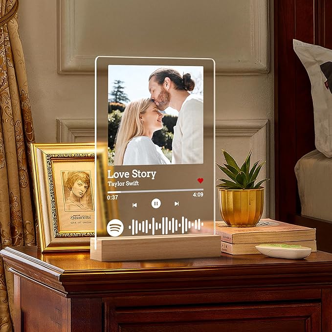 Custom Spotify Plaque, Personalized Acrylic Song Plaque Photo Frame, Custom Picture Frames, Personalized Anniversary Valentines Day Gifts for Women Men Him Her Girlfriend Boyfriend Couple Wife