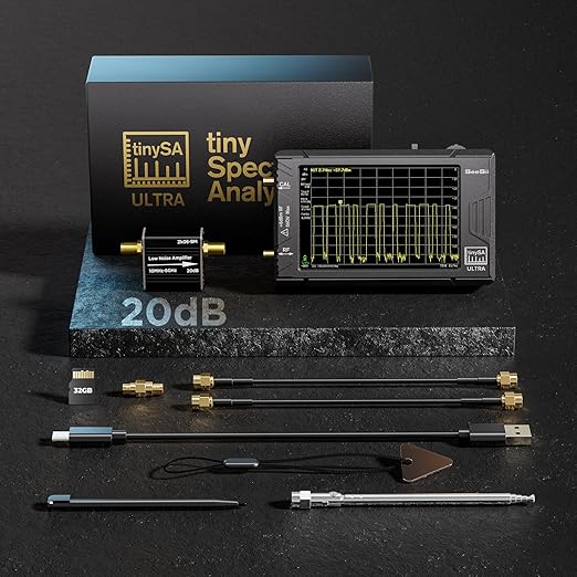 SeeSii TinySA Ultra Spectrum Analyzer with ZK06-20dB Low Noise Amplifier, 4.0 Inch 100kHz to 5.3GHz Handheld Tiny Frequency Analyzer with 32Gb Card,100kHz to 800MHz MF/HF/VHF UHF Input