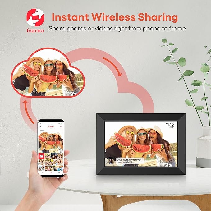 BIGASUO Digital Picture Frame, 10.1" Frameo Digital Frame WiFi with 32GB Memory, 1280x800 IPS Touch Screen, Send Photos/Videos from Your Phone Anywhere, Photo Gifts for Parents and Grandparents