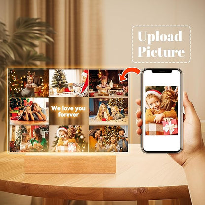 Custom Picture Frames with Photos, Personalized Photo Picture Frame, Customized Photo Frame with Night Light, Personalized Christmas Photo Gifts for Women, Men, Mom, Dad, Kids, Baby, Family, Friends