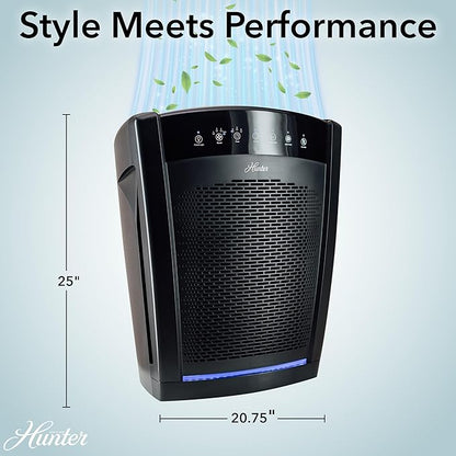 Hunter HP800 Air Purifiers for Home Large Room and Bedroom. True HEPA Air Purifier for Pets, Odors, Allergens, Smoke, Dust, VOC's. 4 Fan Speeds, Quiet Sleep Mode. Cleans 2585 Ft² per Hour. White