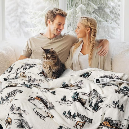 Heated Blanket Throw Electric Blanket – Fast Heating Blanket with 10 Heat Settings & 10 Hours Auto Off, Cozy Soft Fleece Sherpa, Washable, Warm Gifts for Grandma