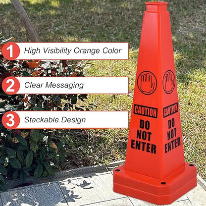 OrangeStar 6-Pack 28" Do Not Enter Cones, Large 4-Sided No Entry Message Safety Cones with Heavy Rubber Base for Indoor Outdoor Use, Traffic Control, Security, Warehouse Safety