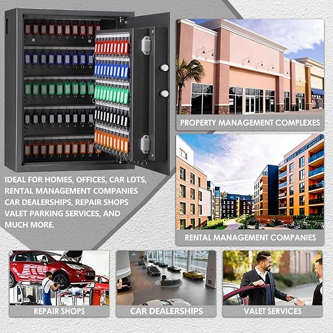 220 Position Large Key Cabinet Wall Mount, Anti-Theft Key Lock Box with Combination Lock, Deposit Key Slot and Key Tags, Steel Key Box for Offices Cars Hotels Dorms