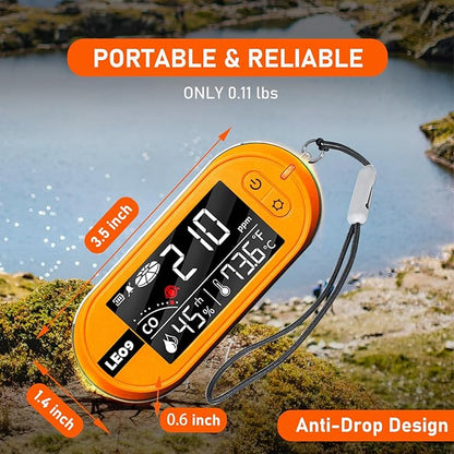 Portable Carbon Monoxide Detectors Support 500-hour Standby Time, 3-in-1 CO Detector (Temp, Humidity, and CO), Alarm Function, Lanyard Design for Camping Travel Car RV