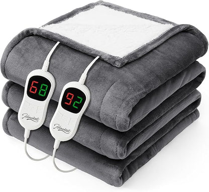 Homemate Heated Electric Blanket King Size - 100"x90" Heating BedBlanket Throw with 10 Heating Levels&8 Hours Auto Off, Fast Heating Over-Heated Protection Ultra Soft Flannel ETL Certified, Grey