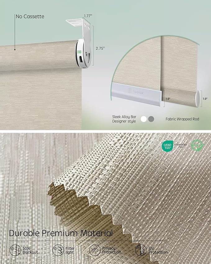 Yoolax Smart Coupled Roller Shades Compatible with Alexa Google, Motorized Blinds with Remote Light Filtering Coupled Roller Shades for X-Large Windows, Custom Size(XL Coupled-Jacquard Coffee)