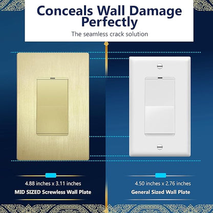 LIDER Brushed Finish Decorator Switch Cover, Screwless Wall Plate, Mid-Size 1-Gang 4.88" x 3.11", Unbreakable Polycarbonate Thermoplastic, UL Listed, LSWP-31M-BGD, Brushed Gold