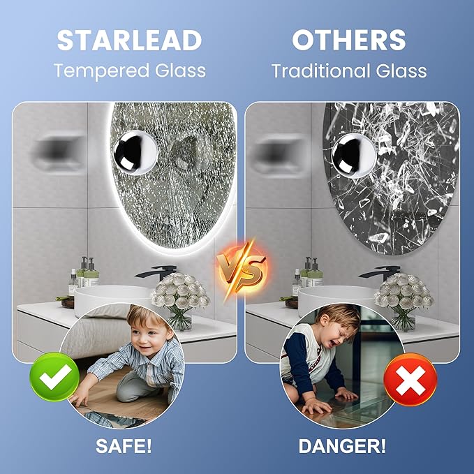 STARLEAD 36" LED-Bathroom-Mirror-with-Lights, Wall-Mounted with Bluetooth Speaker, Anti-Fog, 3 Color Temperature, Dimmable Brightness, Waterproof, Tempered Glass, Frontlit & Backlit, Round