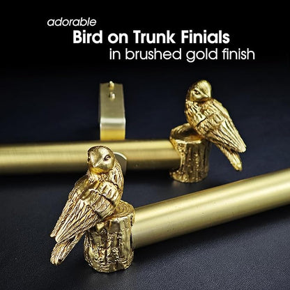 1-1/8 Inch Diameter Brushed Gold Curtain Rod with Bird Design Finials, 72-144'' Telescoping Single Curtain Rods for window width 68-140 inch, 1 pack
