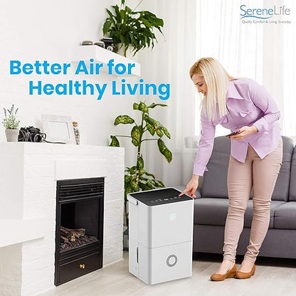 SereneLife 30-Pint Electric Home Compact Dehumidifier - 1500 Square Feet Quiet Electric Dehumidifiers For Home Closet Basement w/ 4L Water Tank Capacity, Removes - SLDEHU30