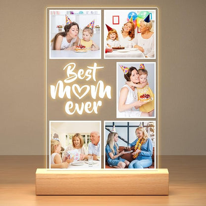 Custom Picture Frame with Photo, Personalized Photo Frame with Night Light, Customized Picture Frames, Personalized Valentines Day Gifts for Mom, Baby, Kid, Family