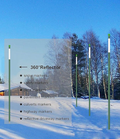 Fibermarker 20 Pack 48 Inch Reflective Driveway Markers Driveway Poles for Easy Visibility at Night, 5/16 Inch Diameter Dark Green