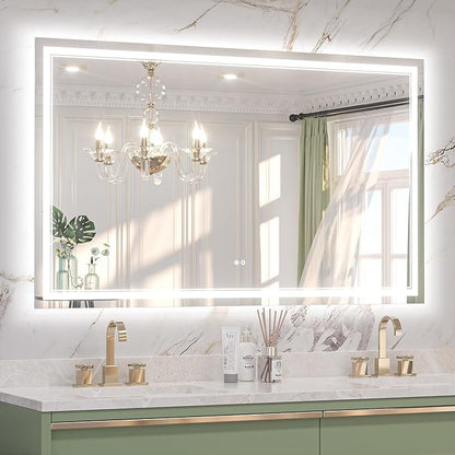 Keonjinn 60" x 36" LED Mirror for Bathroom, Frontlit & Backlit Mirror with Lights, HD Tempered Glass, Defogging, 3 Color Lights, Dimmable, UL-Listed LED Driver, Memory Function