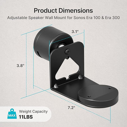 Adjustable Speaker Wall Mount for Sonos Era 100 and Era 300, Flexible Angle Adjustment, Surround Sound Speaker Wall Bracket Compatible with Sonos Era Speakers,1 Pair,Black