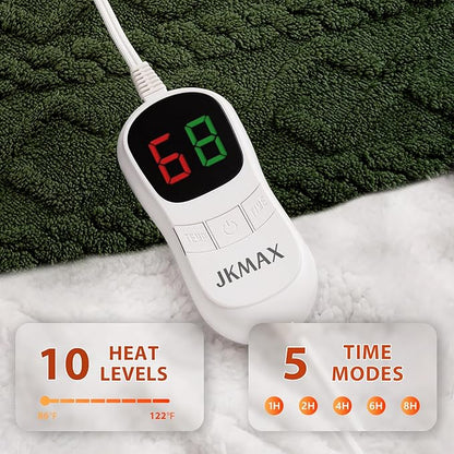 Heated Electric Blanket King Size-100"x90" Heating Blanket with 10 Heating Levels & 5 Time Settings Over-Heat Protection，Winter Warmer for Adults with ETL Certification（Green）