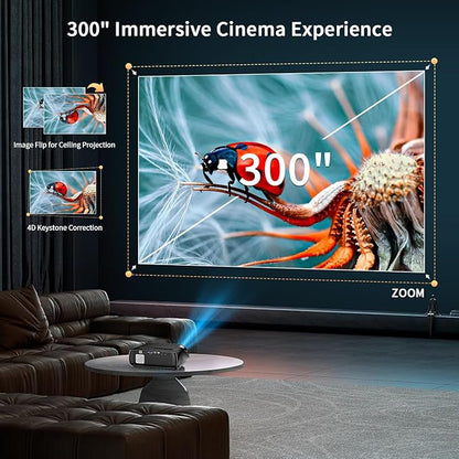 2025 Smart 4K Projector for Daylight Viewing |1800ANSI Lumens, Android TV & WiFi 6 | 300" Home Theater & Outdoor Movie, DSP Audio & Bluetooth 5.2, HDMI , USB, Focus & Keystone, Rear Ceiling Mounted