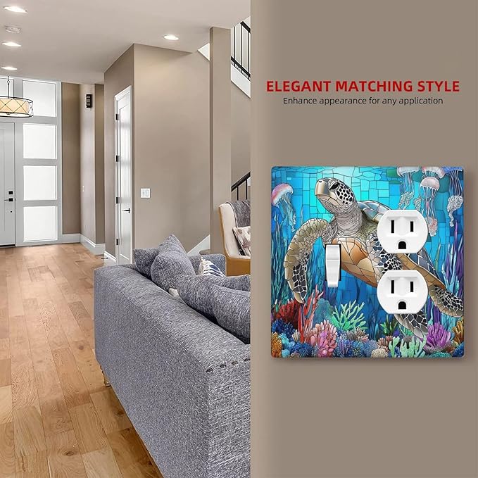 Wallplates Nautical Sea Turtle Coral Jellyfish 1 Toggle 1 Duplex Switch Plate Electrical Gfci Faceplate Decorative Light Switch Covers For Kids Room Nursery Decor