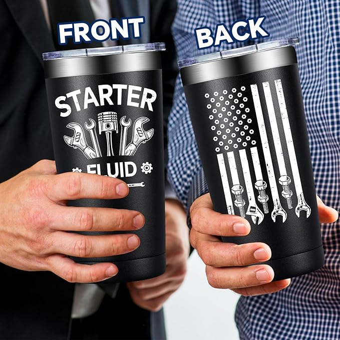 SpenMeta Mechanic Gifts - Mechanic Gifts for Men, Car Guy, Car Enthusiast - Christmas Birthday Fathers Day Gift for Mechanics - 20oz Starter Fluid Tumbler Cup