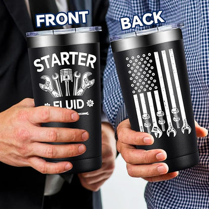 SpenMeta Mechanic Gifts - Mechanic Gifts for Men, Car Guy, Car Enthusiast - Christmas Birthday Fathers Day Gift for Mechanics - 20oz Starter Fluid Tumbler Cup
