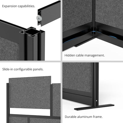 Stand Up Desk Store Expanse Modular Wall | 53'' x 48'' Wall | Expandable Partition Room Divider with Rearrangeable Frosted Acrylic & Sound Absorbent Panels (Black Frame)