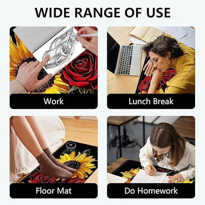 Heated Mouse Pad with 3 Levels Heated & 3 Hours Auto Shut-Off Mouse Pad for Warming Hands in Office Home, 31.5" x 13"Large Safe Desk Mat Hand Warmer，Rose Sunflower