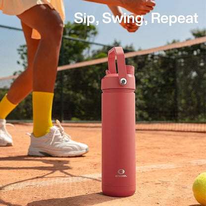 ENCOOL Insulated Water Bottle with Straw Stainless Steel Water Bottle, Leak-Proof, BPA-Free, Double Wall Vacuum Keeps Cold for 24 Hours for Sports, Travel, School (32 oz, Tawny Orange)