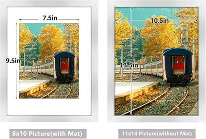 Golden State Art, 11x14 Picture Frame with Mat for 8x10 - High Definition Glass Wall Mounting Horizontal Vertical Display (Silver, 2 Pack)