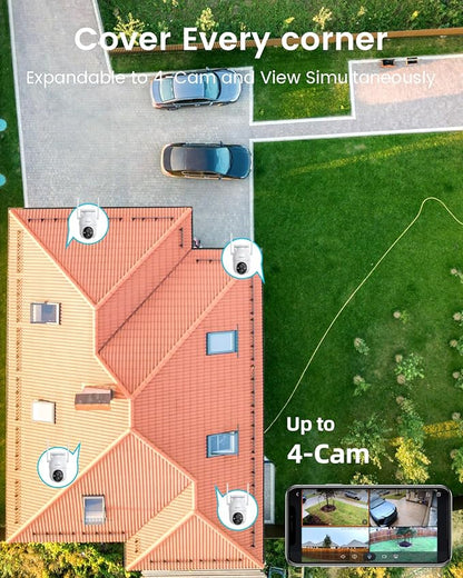 Security Cameras Outdoor Wireless,4 Cam-Kit,No Subscription,360° Pan & Tilt Home Security Cameras System,2K Color Night Vision