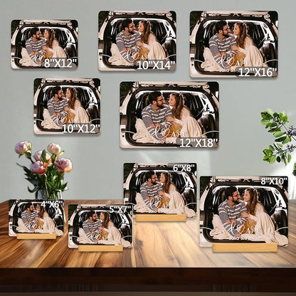 Custom Photo Prints - Metal Desktop Picture Frame with Photos & Name & Wooden Base Personalized Gifts for Family Friends and Lovers, Optional Multiple Sizes