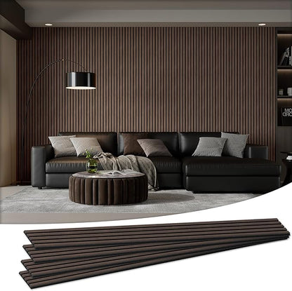 Wood Salt Acoustic Wall Panels, 4 Piece 94" x 12.6" x 0.8" Soundproof Wooden Wall Panels, 3D Fluted Sound Absorbing Panel, Natural Walnut