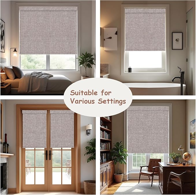 Motorized Roller Blinds with Remote, 100% Blackout Automatic Roller Shades for Bedroom, Bathroom, and Living Room, Customized Size, Cloud Shadow Brown