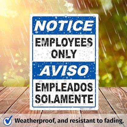 Brimar - 10" x 14" - Bilingual Notice Employees Only Sign - 3.5 Mil InfiniStick™ Vinyl Label - High Visibility - Easy Installation