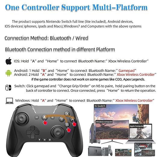 Bluetooth Controller for Switch/Mac/PC/Steam/Mobile Phone/iOS/Android//TV/iPad/Table/Apple Arcade MFi Games, switch pro controller wireless with Adjustable Dual Motion,Turbo,Macros,6-Axis,Wake Up for Black Myth: Wukong