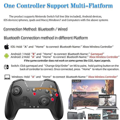Bluetooth Controller for Switch/Mac/PC/Steam/Mobile Phone/iOS/Android//TV/iPad/Table/Apple Arcade MFi Games, switch pro controller wireless with Adjustable Dual Motion,Turbo,Macros,6-Axis,Wake Up for Black Myth: Wukong
