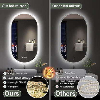 S'bagno 2pcs 20x36 Oval LED Bathroom Mirror with Lights, Anti-Fog, Bluetooth Speaker, 3 Colors Temperature & Dimmable, Lighted Mirrors for Bathroom Wall with Memory Function, Waterproof, Shatter-Proof