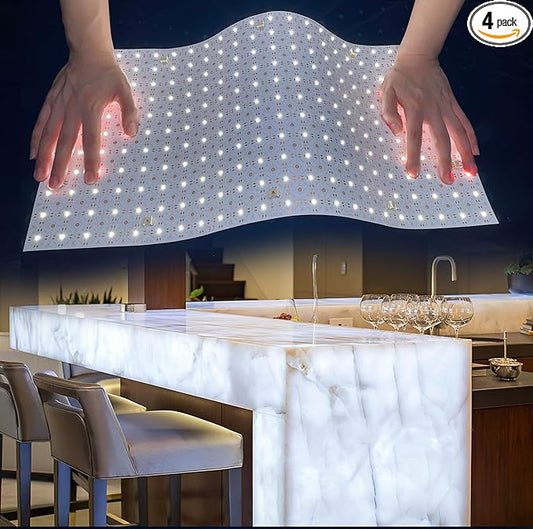 4-Pack LED Backlight Sheet 24V 36W 6000K White, 19.3X9.6 inches Each Unit, Dimmable Flexible LED Panel Sheet for Backlit Translucent Stone/Marble/Onyx/Quartz Countertops Walls